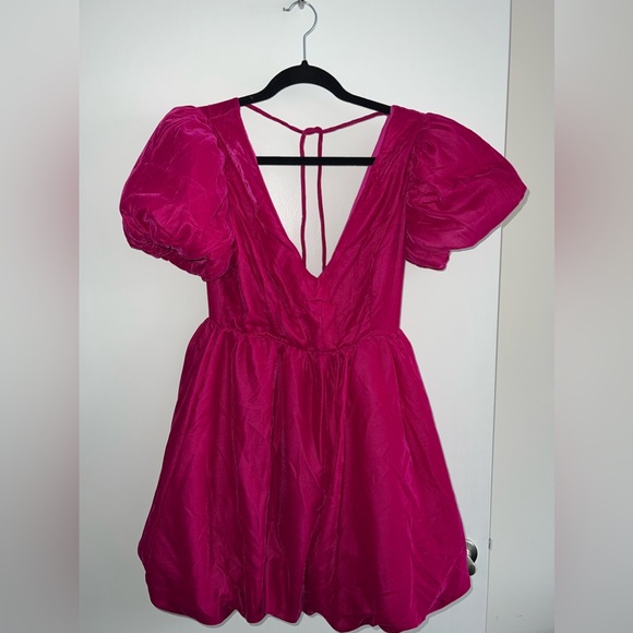 Fashion Nova Velvet Pink Magenta Bubble Hem Short Dress - Picture 4 of 5